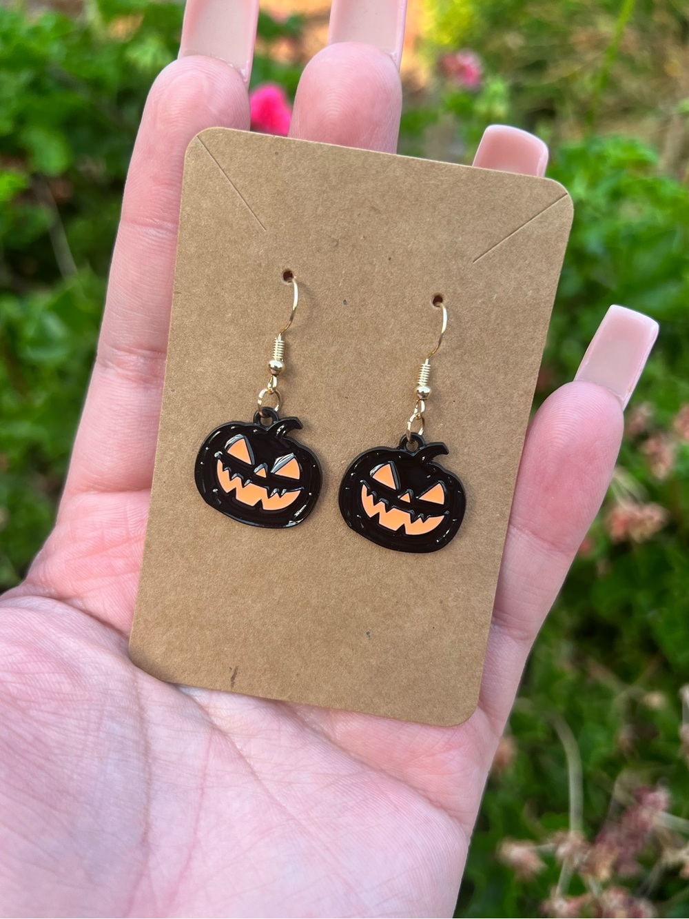 BLACK AND ORANGE JACK O LANTERN DANGLE HALLOWEEN EARRINGS